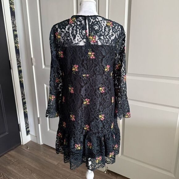 Zara Navy Ruffle Lace Dress with Embroidered Floral Detail Size S - Picture 4 of 7
